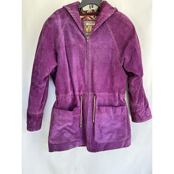 Authentic Winlit 1969 women’s M Purple Suede Jacket W/Hood Zipper Drawstring - Picture 4 of 16